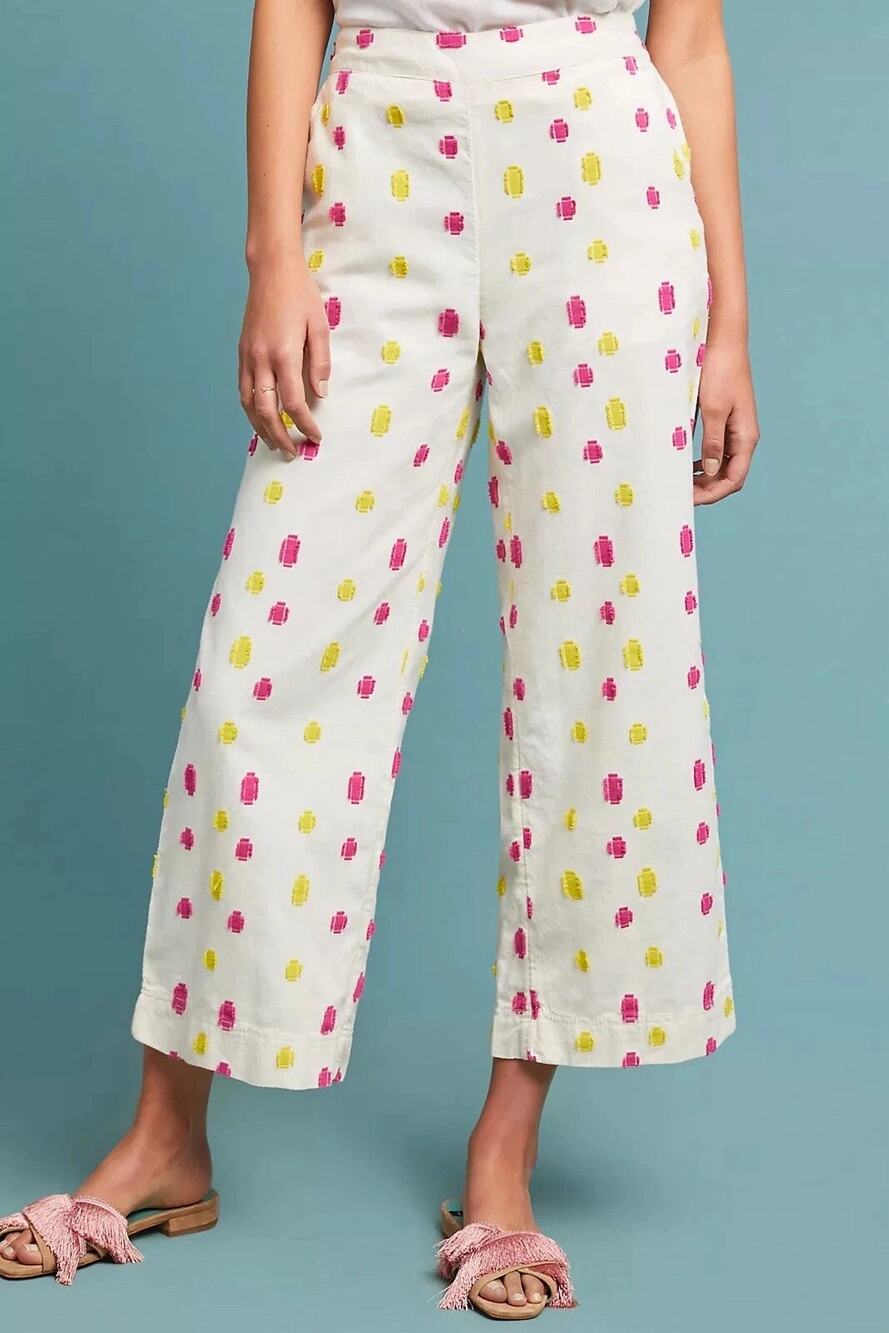 Anthropologie Clip Dot Cropped Wide Leg Trousers